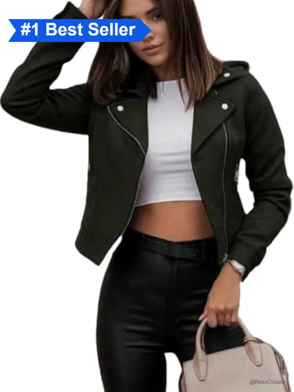 Faux Suede Motorcycle Jacket Zip Up Casual Biker Outerwear